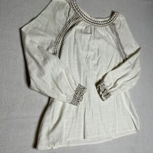 Spartina 449 White Embroidered Peasant Blouse Long Sleeve Casual Women's Top L